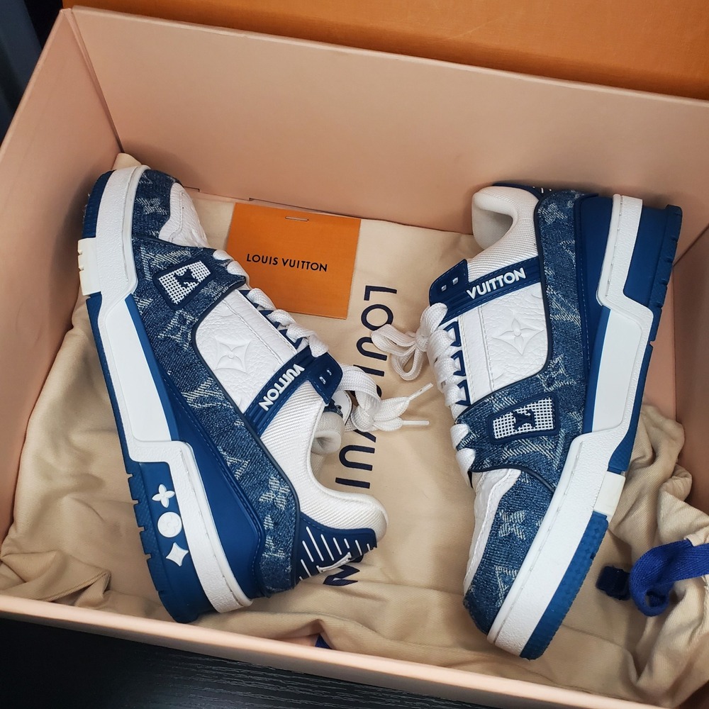 Louis Vuitton Trainer Sneaker Monogram Denim Blue White LD 0264 Size 36.5